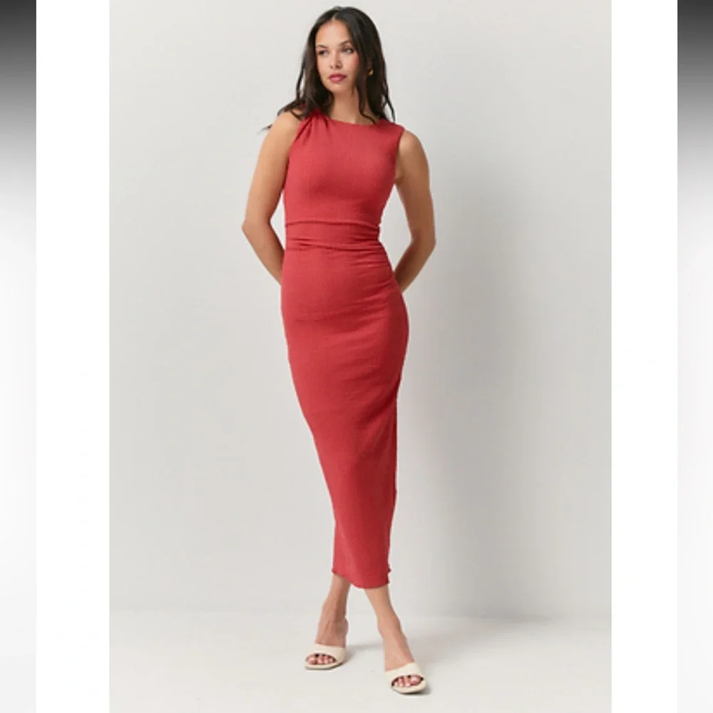 🪸 Olivia Grey Textured Shoulder Coral Tie Knit Bodycon Dress NWT - Picture 1 of 10